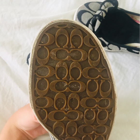 COACH Wedge Heels Sweetie Canvas Signature Emblem Bows Size 6.5M - Picture 8 of 16